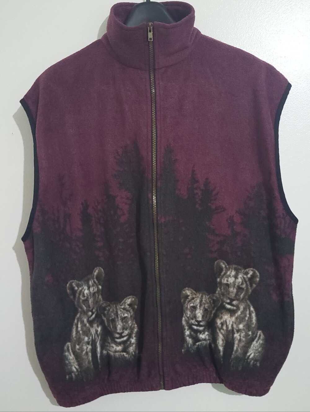 Vintage Canada Wildlife Fleece Lion Cubs Vest Size L